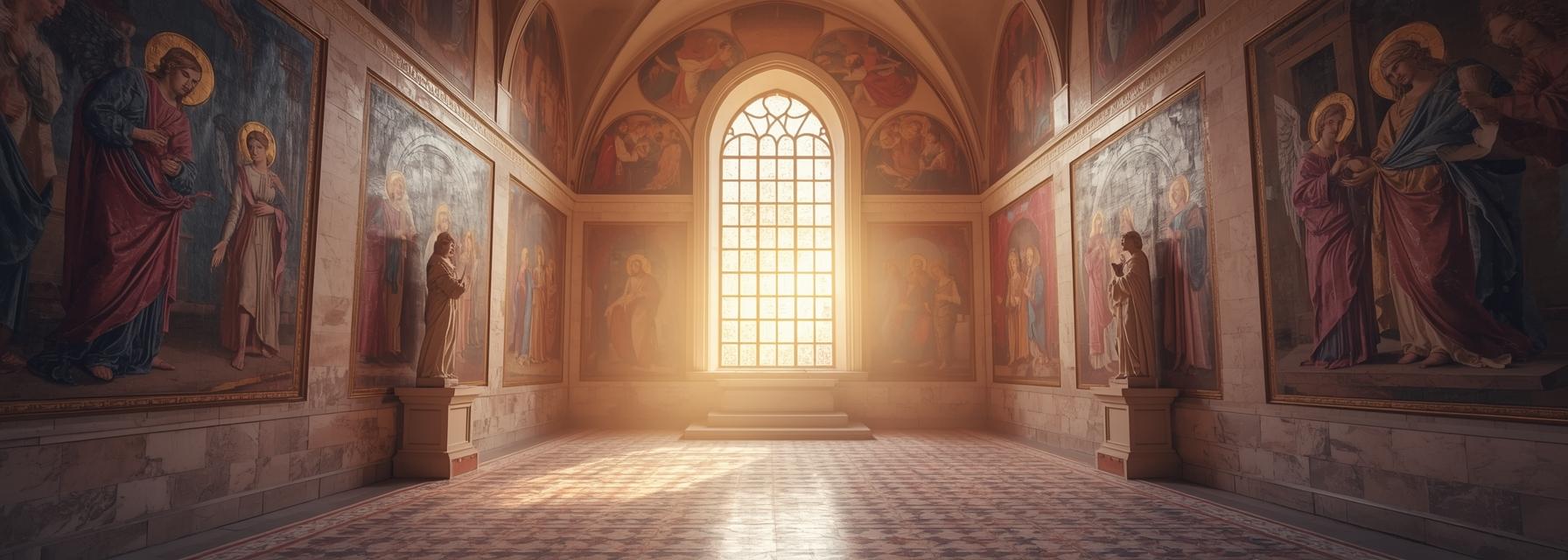 Sacred imagery: stained glass, mosaics, frescoes, and sculpture
